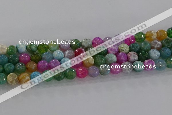 CAG8956 15.5 inches 8mm faceted round fire crackle agate beads