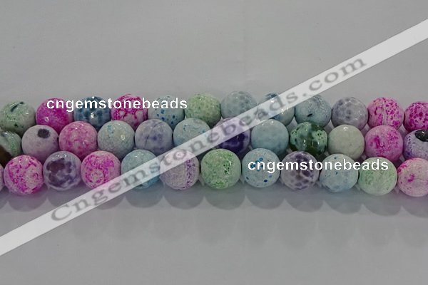 CAG8982 15.5 inches 12mm faceted round fire crackle agate beads