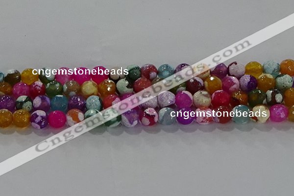 CAG8988 15.5 inches 8mm faceted round fire crackle agate beads