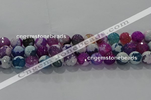 CAG8991 15.5 inches 14mm faceted round fire crackle agate beads