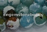 CAG9004 15.5 inches 14mm faceted round fire crackle agate beads