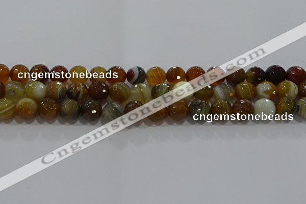 CAG9214 15.5 inches 10mm faceted round line agate gemstone beads