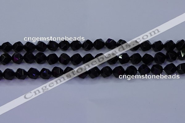 CAG9352 15.5 inches 8mm faceted nuggets black agate beads