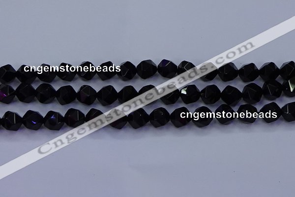 CAG9353 15.5 inches 10mm faceted nuggets black agate beads