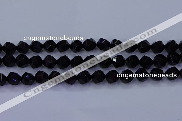 CAG9355 15.5 inches 14mm faceted nuggets black agate beads