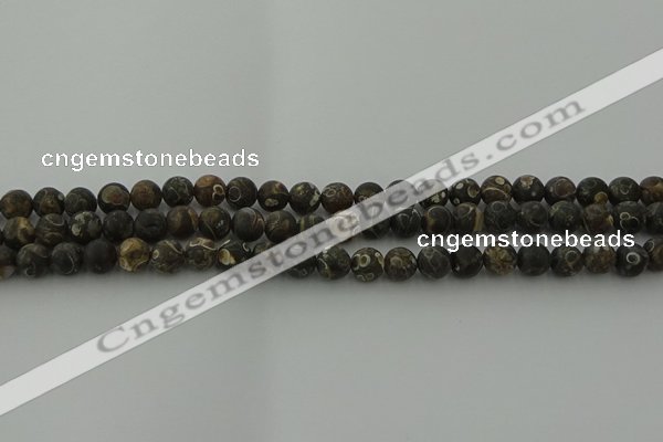 CAG9381 15.5 inches 6mm round matte turritella agate beads