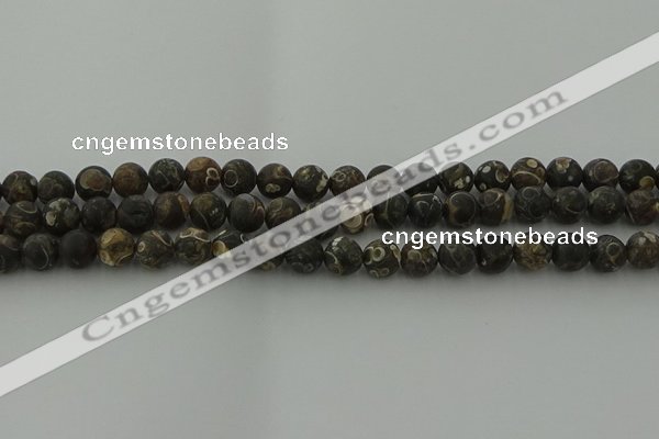 CAG9382 15.5 inches 8mm round matte turritella agate beads