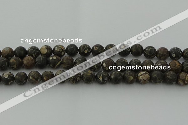 CAG9384 15.5 inches 12mm round matte turritella agate beads