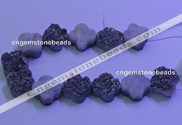 CAG9422 7.5 inches 16*16mm flower silver plated druzy agate beads