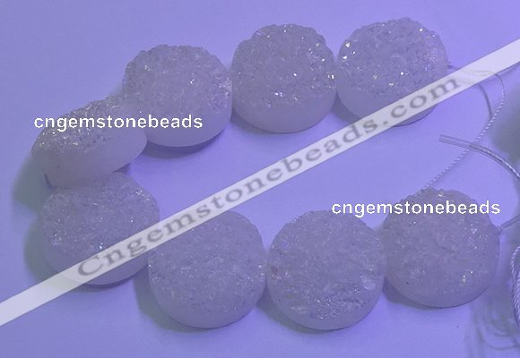 CAG9435 7.5 inches 30mm coin white plated druzy agate beads