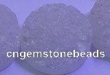 CAG9436 7.5 inches 35mm coin white plated druzy agate beads