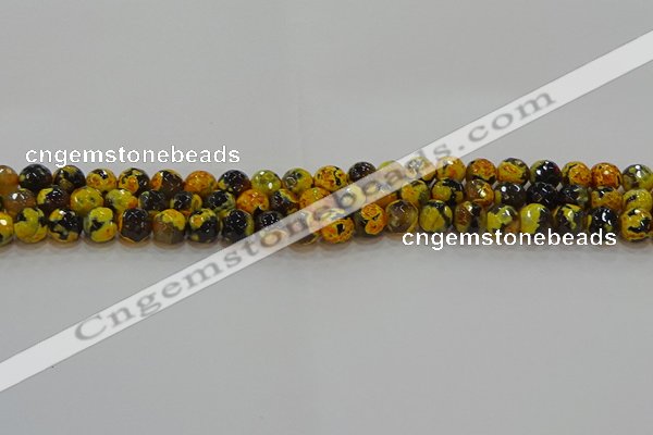 CAG9452 15.5 inches 8mm faceted round fire crackle agate beads