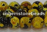 CAG9454 15.5 inches 12mm faceted round fire crackle agate beads