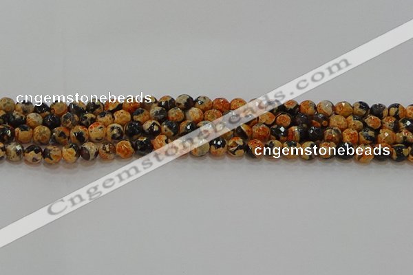 CAG9456 15.5 inches 6mm faceted round fire crackle agate beads