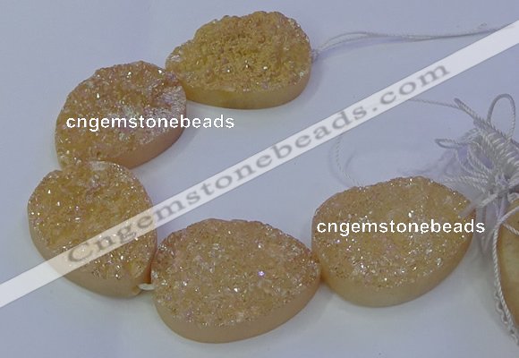 CAG9671 7.5 inches 30*40mm teardrop champagne plated druzy agate beads