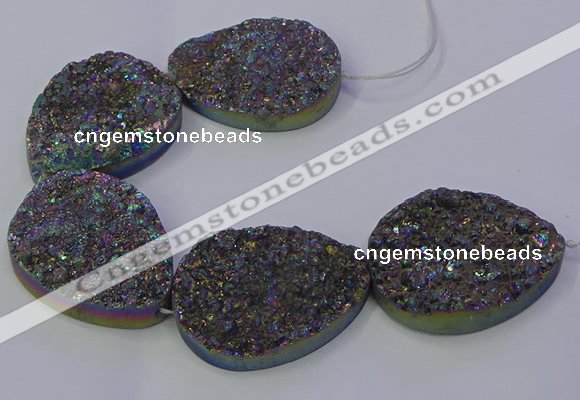 CAG9674 7.5 inches 30*40mm teardrop rainbow plated druzy agate beads