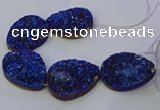 CAG9676 7.5 inches 30*40mm teardrop blue plated druzy agate beads