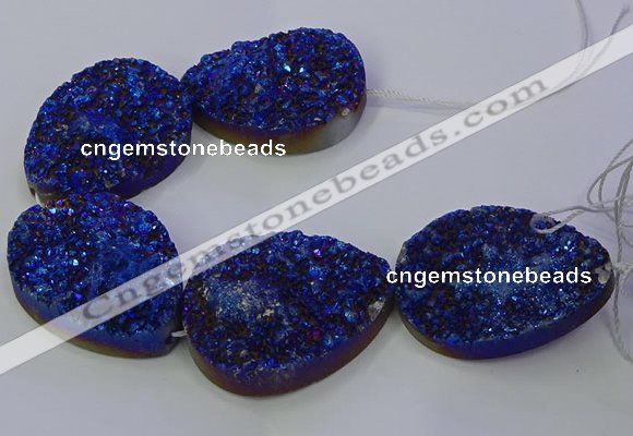 CAG9676 7.5 inches 30*40mm teardrop blue plated druzy agate beads