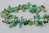 CAG9725 Top drilled 8*20mm - 12*40mm freeform grass agate beads