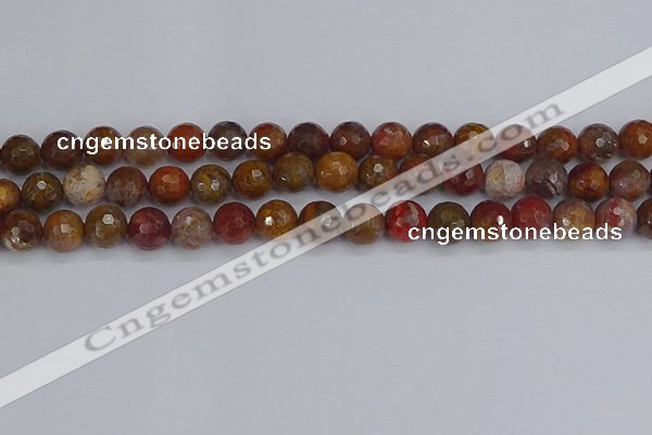 CAG9847 15.5 inches 8mm faceted round red moss agate beads