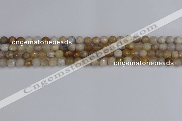 CAG9853 15.5 inches 6mm faceted round ocean fossil agate beads