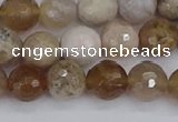 CAG9854 15.5 inches 8mm faceted round ocean fossil agate beads