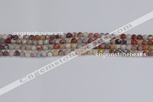 CAG9860 15.5 inches 4mm faceted round Mexican crazy lace agate beads