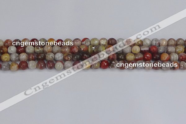 CAG9861 15.5 inches 6mm faceted round Mexican crazy lace agate beads