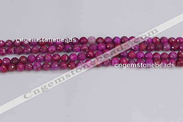 CAG9875 15.5 inches 4mm faceted round fuchsia crazy lace agate beads