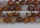 CAG9910 15.5 inches 4mm faceted round red moss agate beads