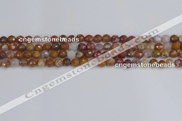 CAG9911 15.5 inches 6mm faceted round red moss agate beads