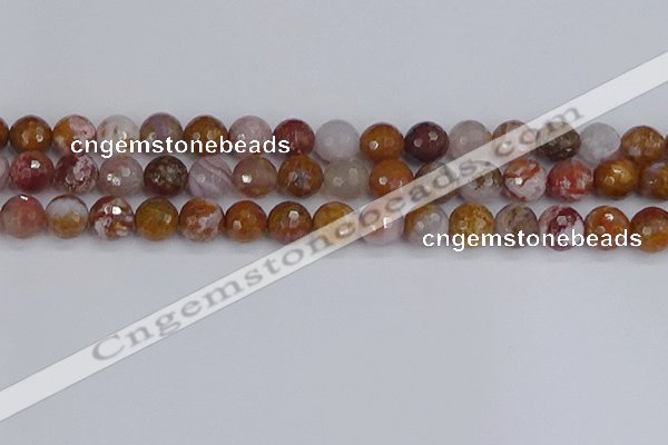 CAG9913 15.5 inches 10mm faceted round red moss agate beads