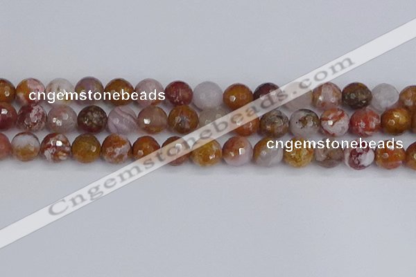 CAG9914 15.5 inches 12mm faceted round red moss agate beads