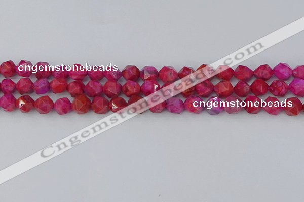 CAG9952 15.5 inches 8mm faceted nuggets fuchsia crazy lace agate beads