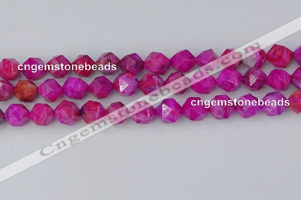 CAG9954 15.5 inches 12mm faceted nuggets fuchsia crazy lace agate beads