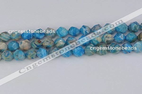 CAG9960 15.5 inches 12mm faceted nuggets blue crazy lace agate beads