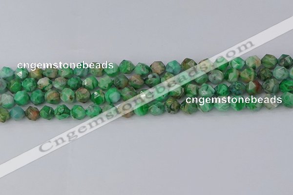 CAG9963 15.5 inches 6mm faceted nuggets green crazy lace agate beads