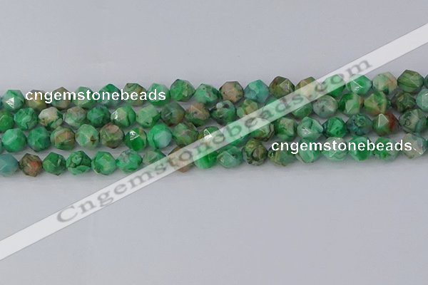 CAG9964 15.5 inches 8mm faceted nuggets green crazy lace agate beads