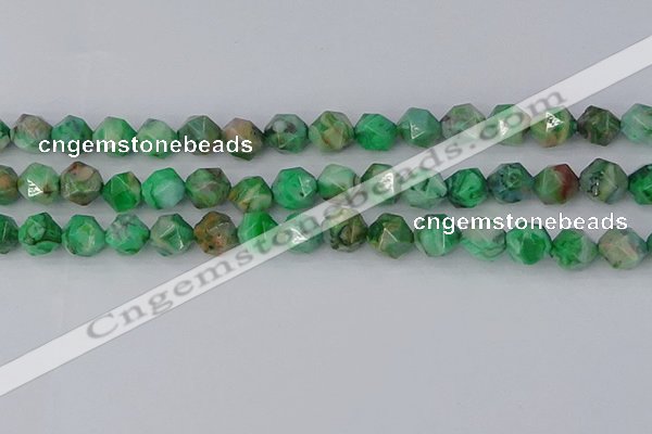 CAG9965 15.5 inches 10mm faceted nuggets green crazy lace agate beads