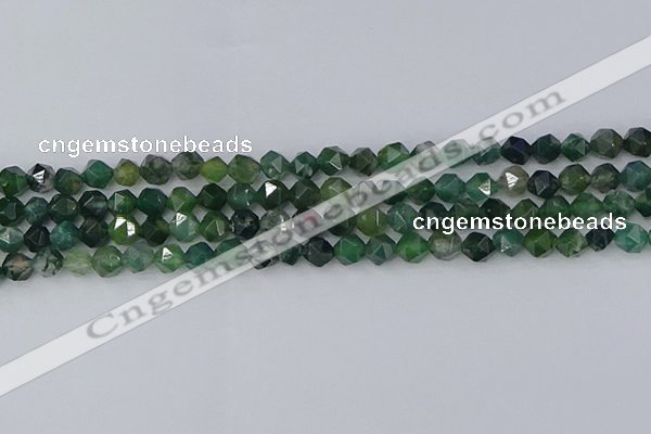 CAG9969 15.5 inches 6mm faceted nuggets moss agate beads