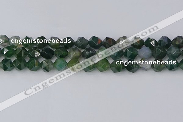 CAG9971 15.5 inches 10mm faceted nuggets moss agate beads