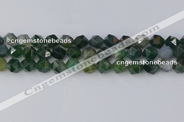 CAG9972 15.5 inches 12mm faceted nuggets moss agate beads