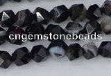 CAG9981 15.5 inches 6mm faceted nuggets black line agate beads