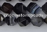 CAG9983 15.5 inches 10mm faceted nuggets black line agate beads