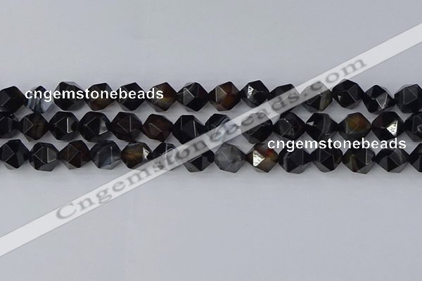 CAG9983 15.5 inches 10mm faceted nuggets black line agate beads