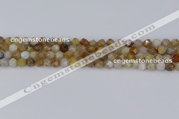 CAG9993 15.5 inches 6mm faceted nuggets ocean fossil agate beads