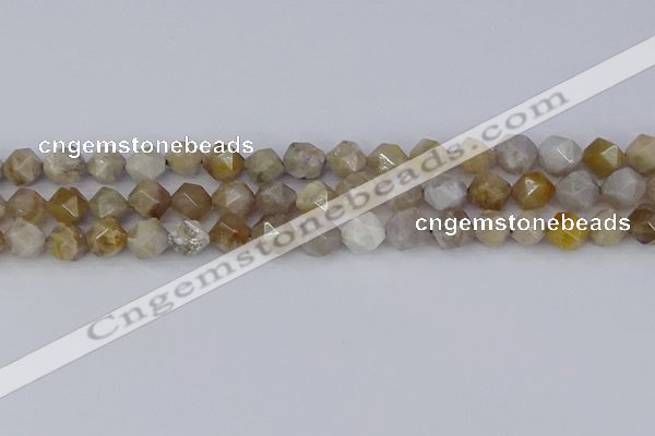 CAG9994 15.5 inches 8mm faceted nuggets ocean fossil agate beads