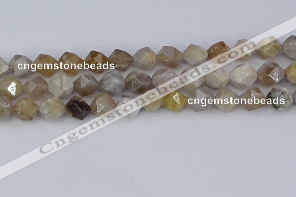 CAG9996 15.5 inches 12mm faceted nuggets ocean fossil agate beads