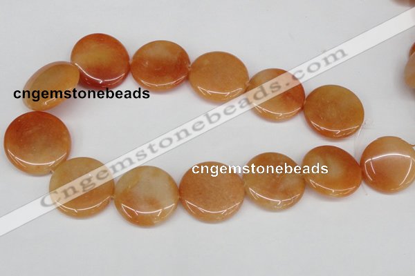 CAJ167 15.5 inches 30mm flat round red aventurine jade beads