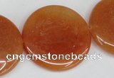 CAJ168 15.5 inches 30mm flat round red aventurine jade beads